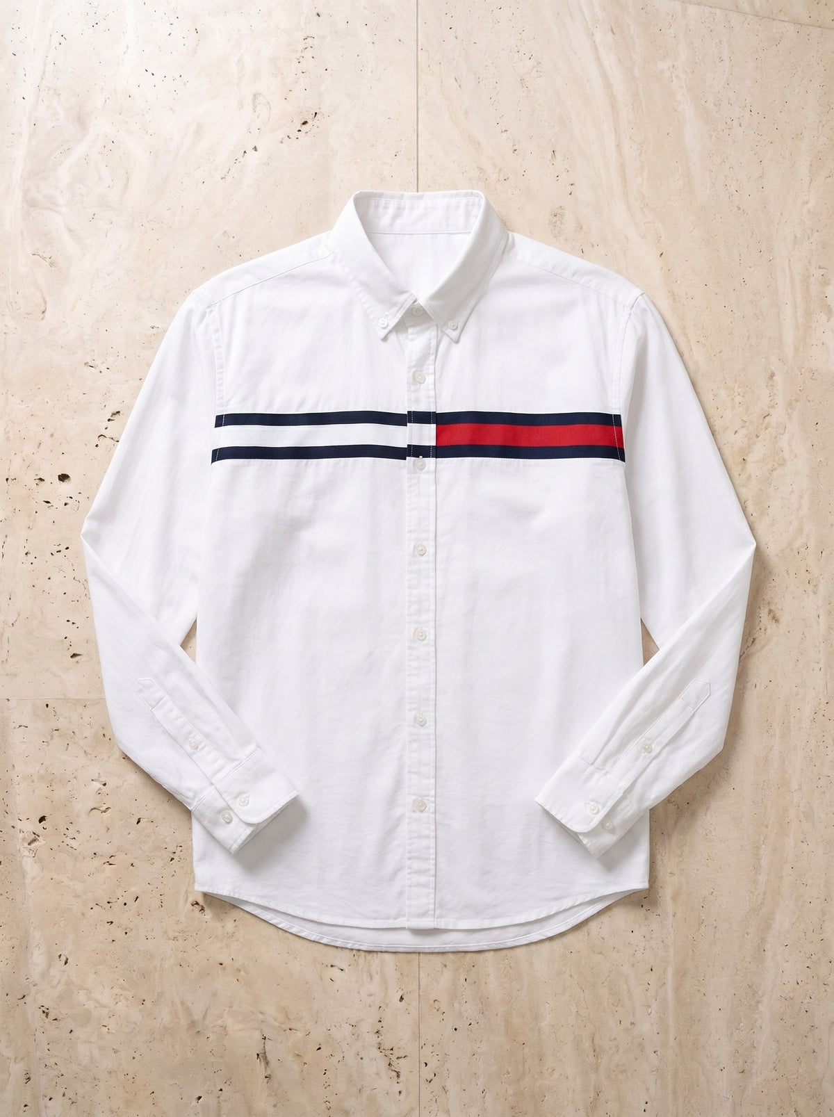 Branco | Camisa oxford com faixa Ravello branco – peça sozinha vista de cima