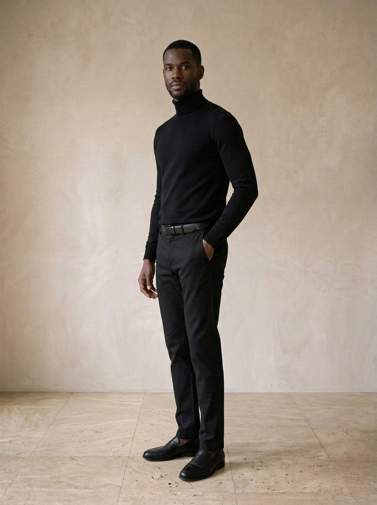 Preto | Suéter gola alta slim Ringgenberg preto – vista três quartos