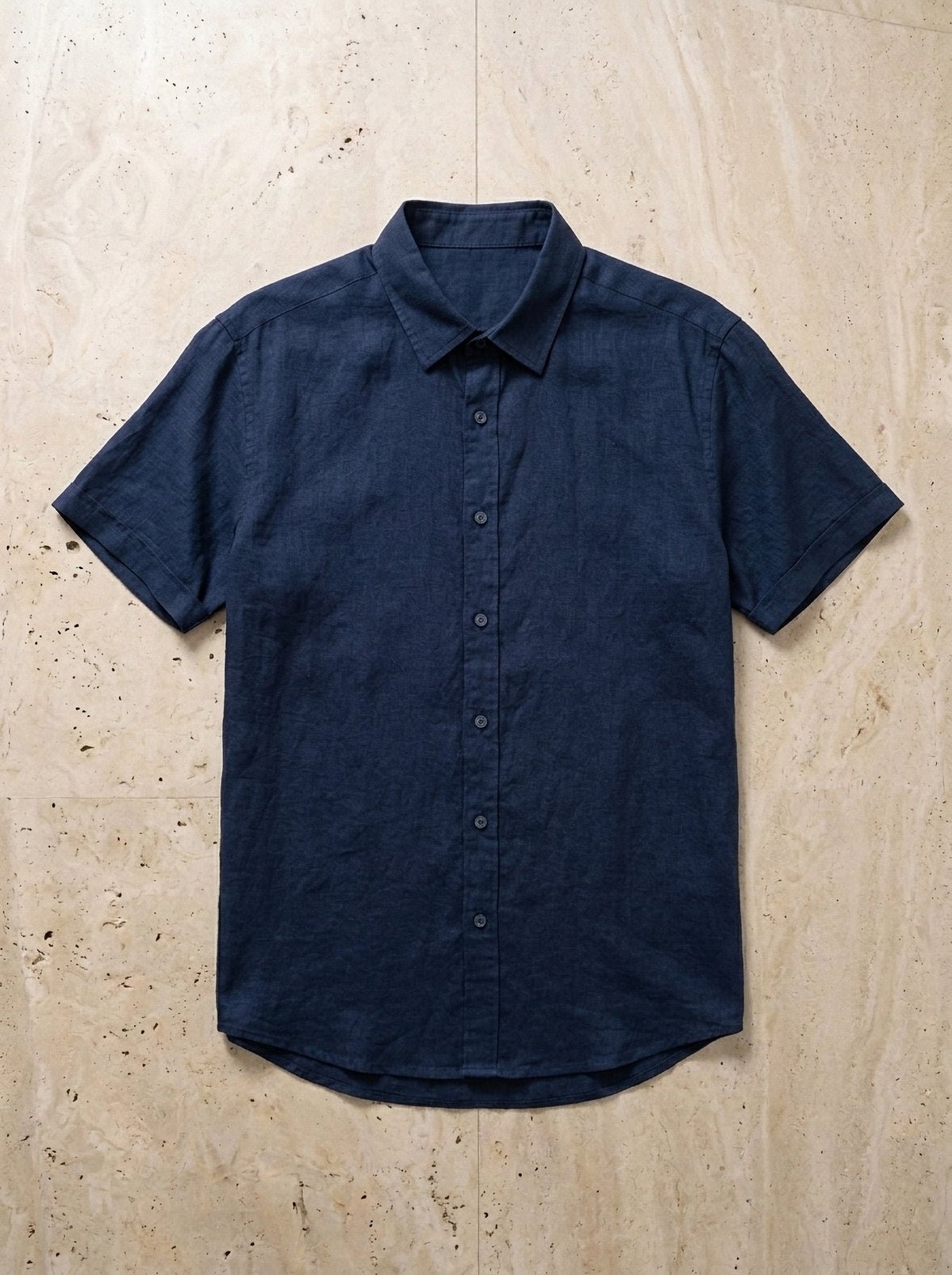 Azul-marinho | Camisa de linho slim Roma azul-marinho – peça sozinha vista de cima
