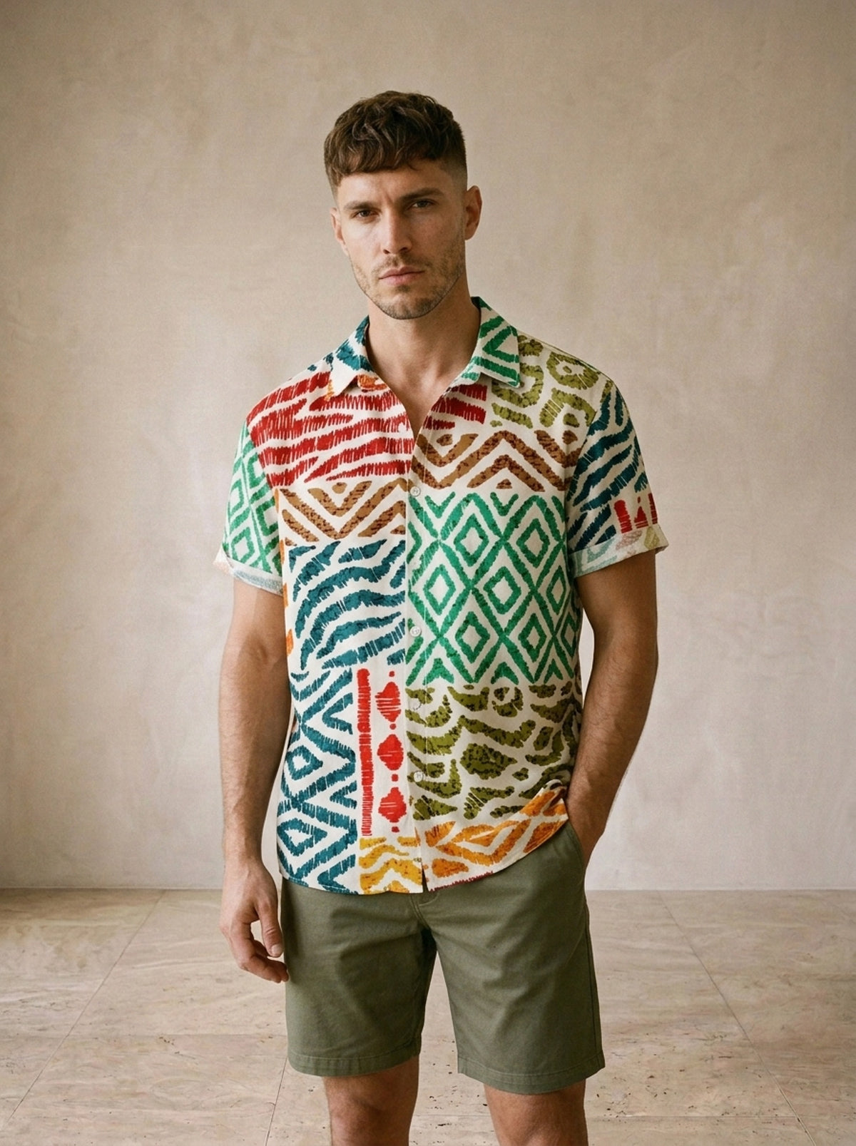 Camisa estampa geométrica Ronda – vista de frente, recorte próximo