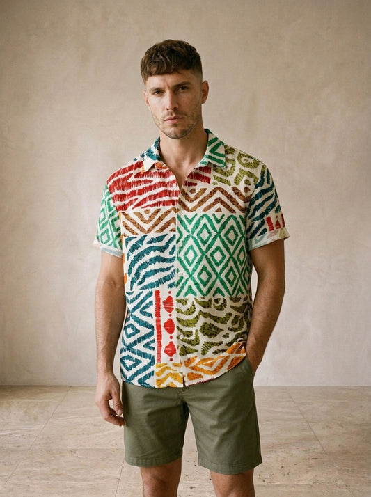 Camisa estampa geométrica Ronda – vista de frente, recorte próximo