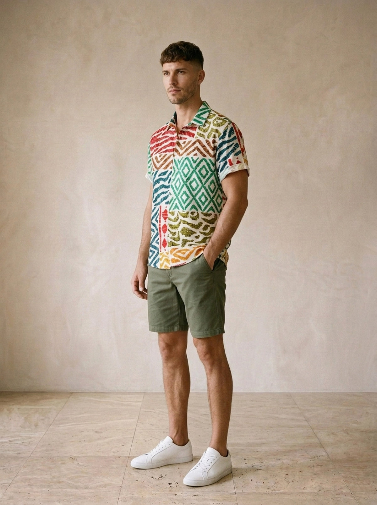 Camisa estampa geométrica Ronda – vista três quartos