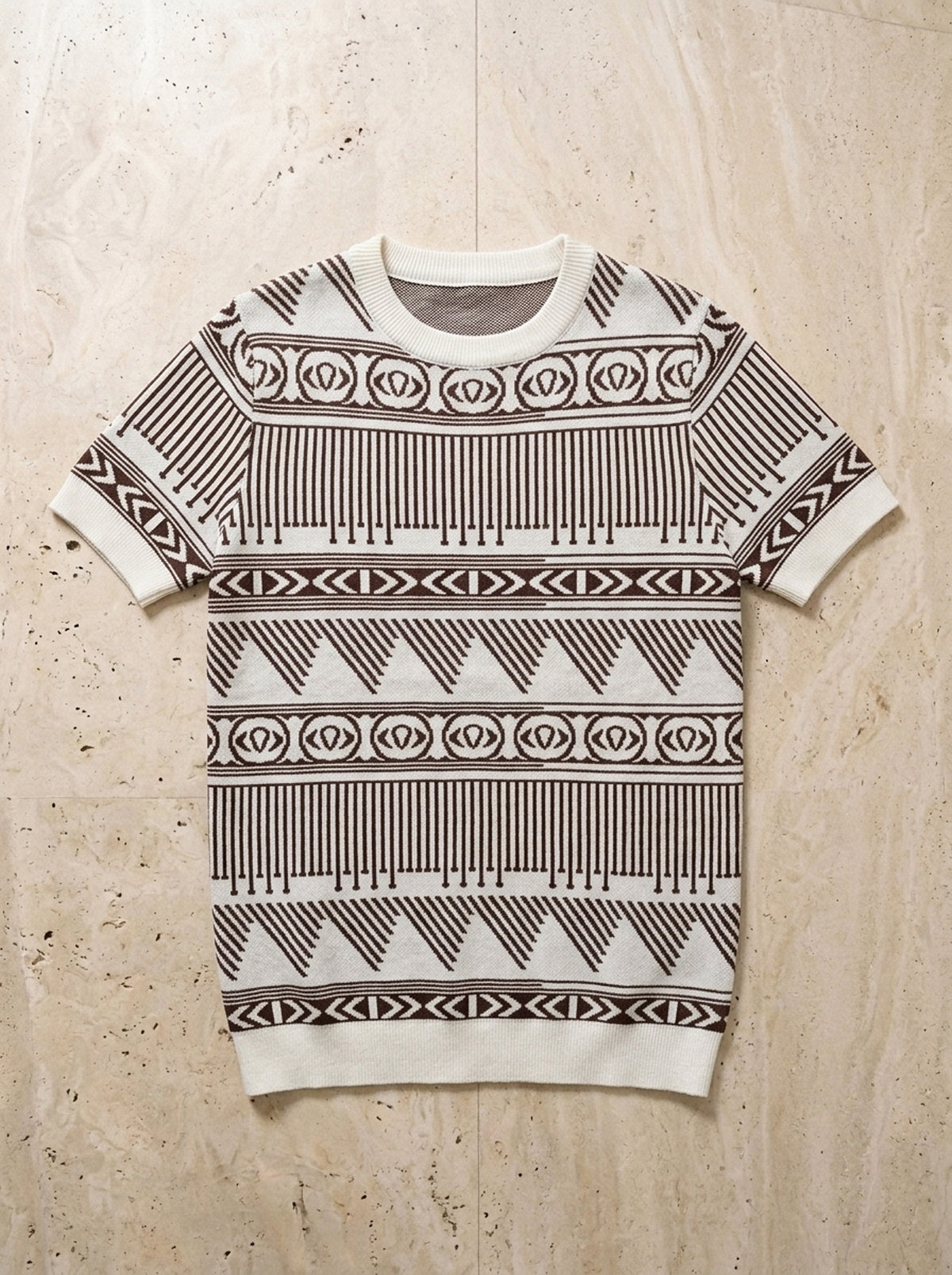 Branco | Camiseta de tricô estampa geométrica Sainte-Maxime branco – peça sozinha vista de cima