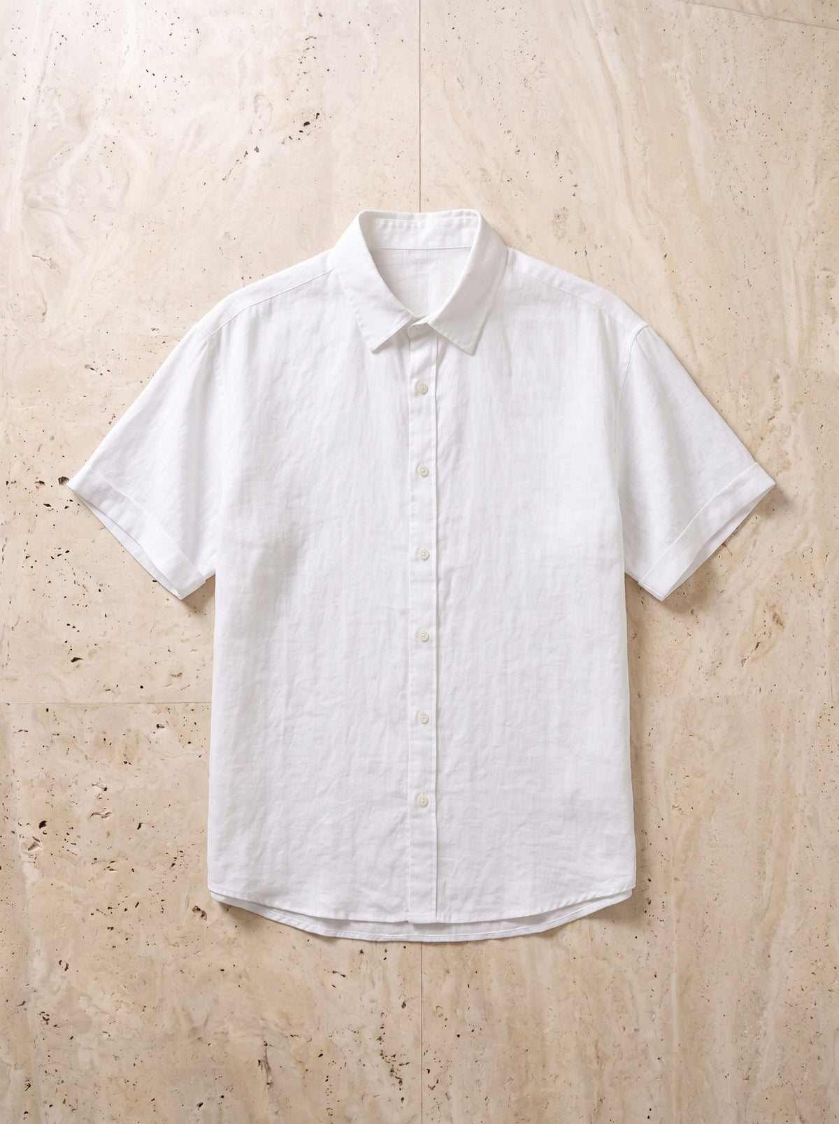 Branco | Camisa de linho manga curta Salamanca branco – peça sozinha vista de cima