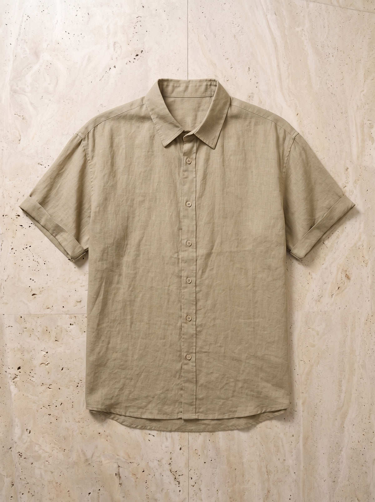Caqui | Camisa de linho manga curta Salamanca caqui – peça sozinha vista de cima
