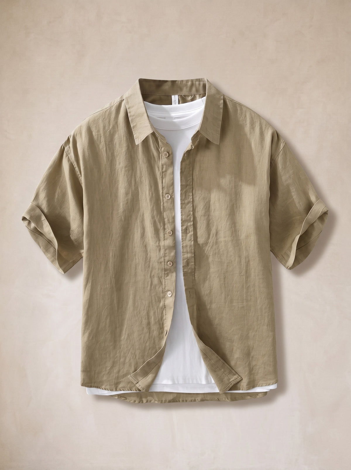 Caqui | Camisa de linho manga curta Salamanca caqui – peça sozinha, foto de produto
