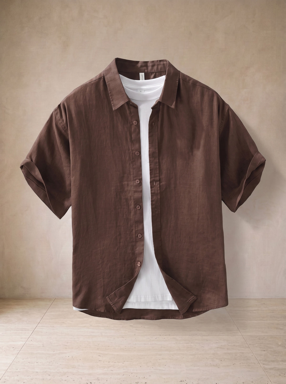 Marrom | Camisa de linho manga curta Salamanca marrom – peça sozinha, foto de produto