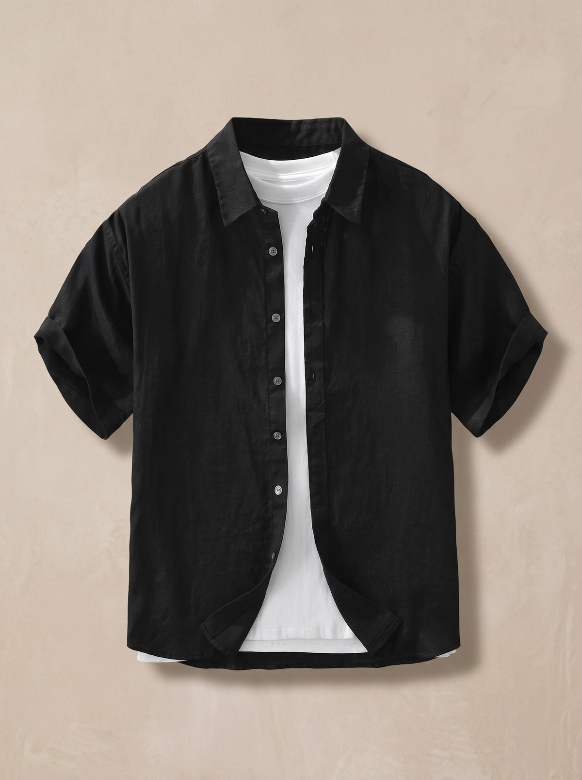 Preto | Camisa de linho manga curta Salamanca preto – peça sozinha, foto de produto