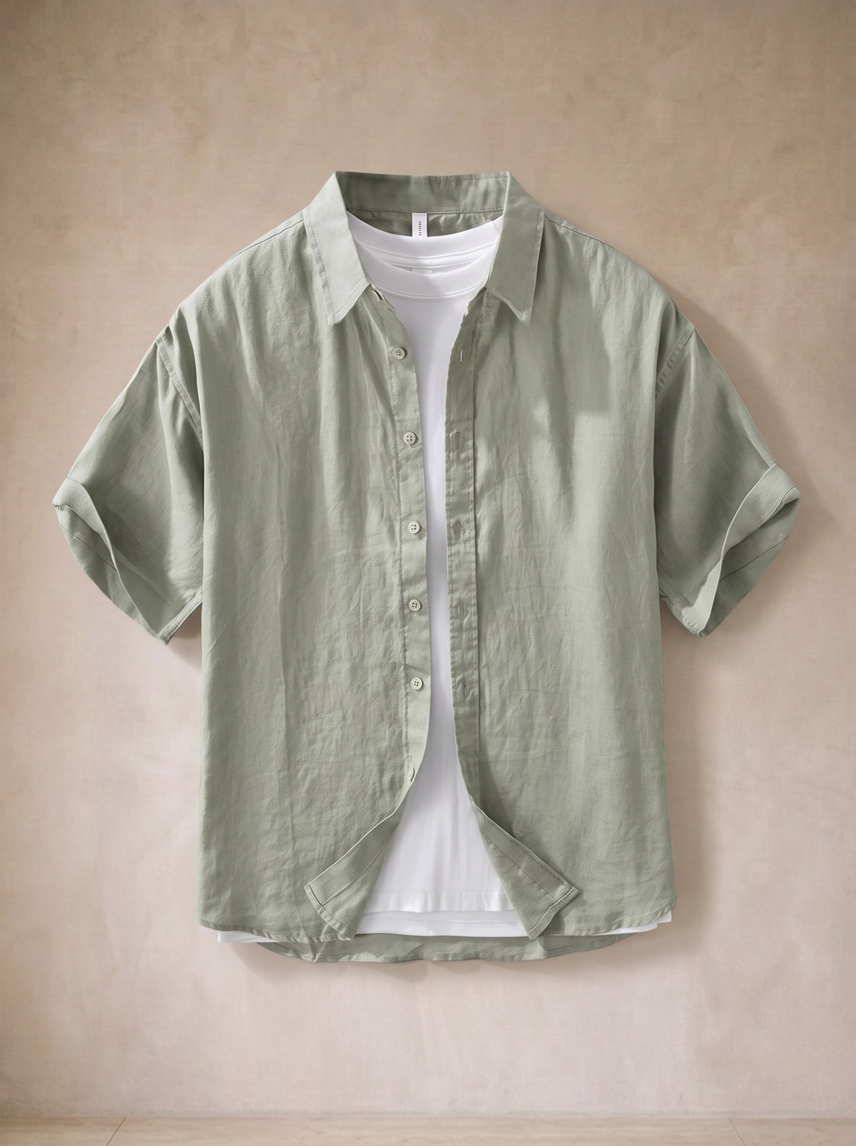 Verde | Camisa de linho manga curta Salamanca verde – peça sozinha, foto de produto