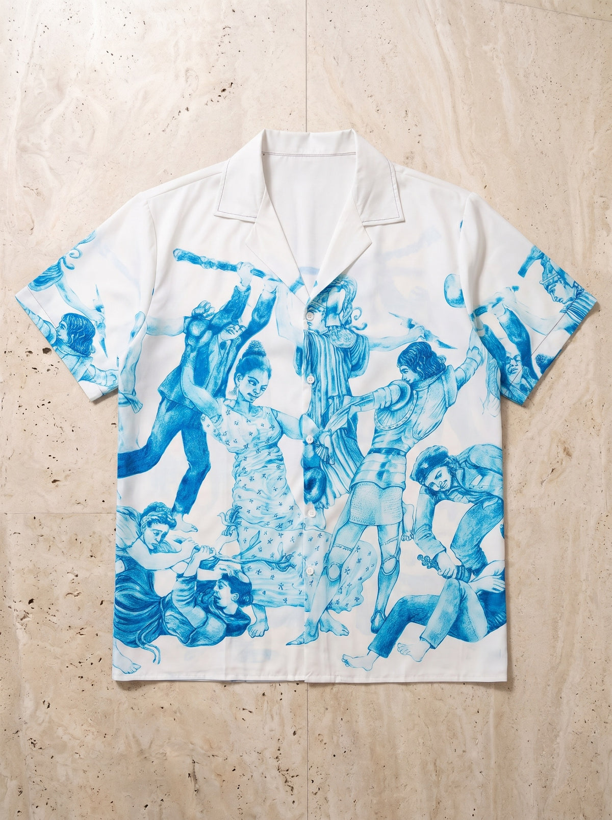 Camisa estampa de figuras Salerno – peça sozinha vista de cima