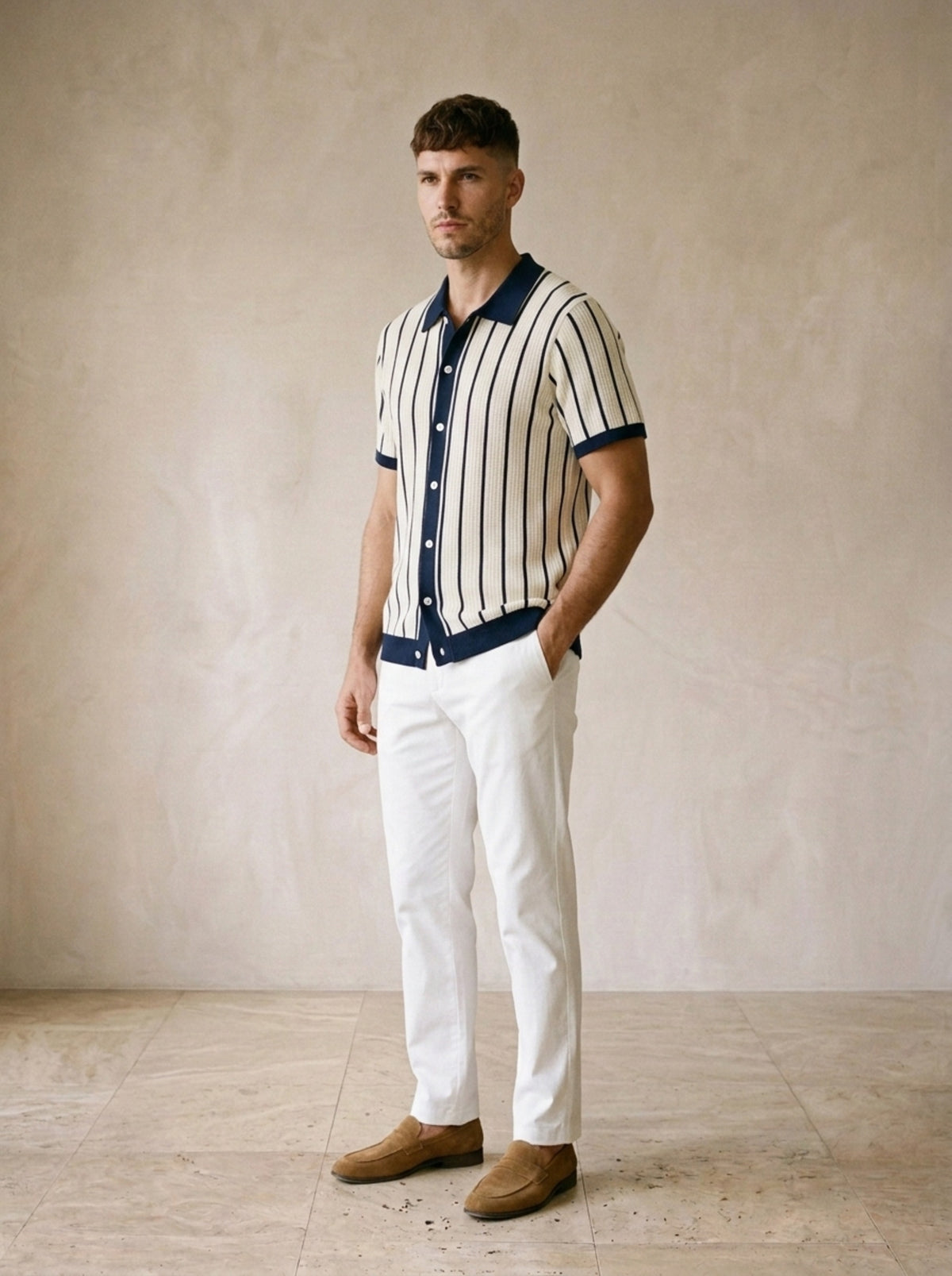 Camisa de tricô listrada Sassari – vista três quartos