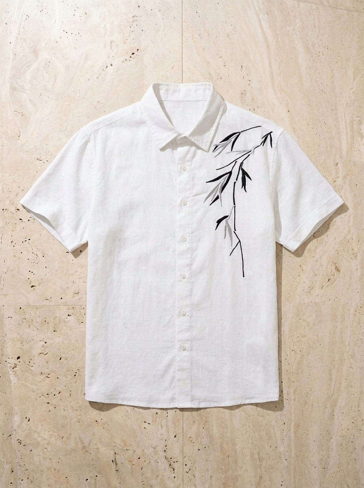 Branco | Camisa de linho bordado de bambu Saumur branco – peça sozinha vista de cima