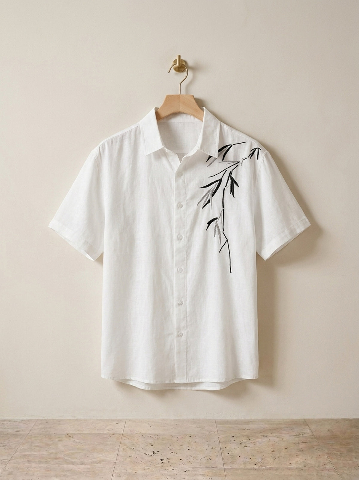 Branco | Camisa de linho bordado de bambu Saumur branco – peça sozinha, foto de produto
