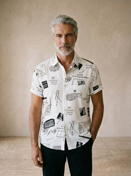 Branco | Camisa estampada Segovia branco – vista de frente, recorte próximo