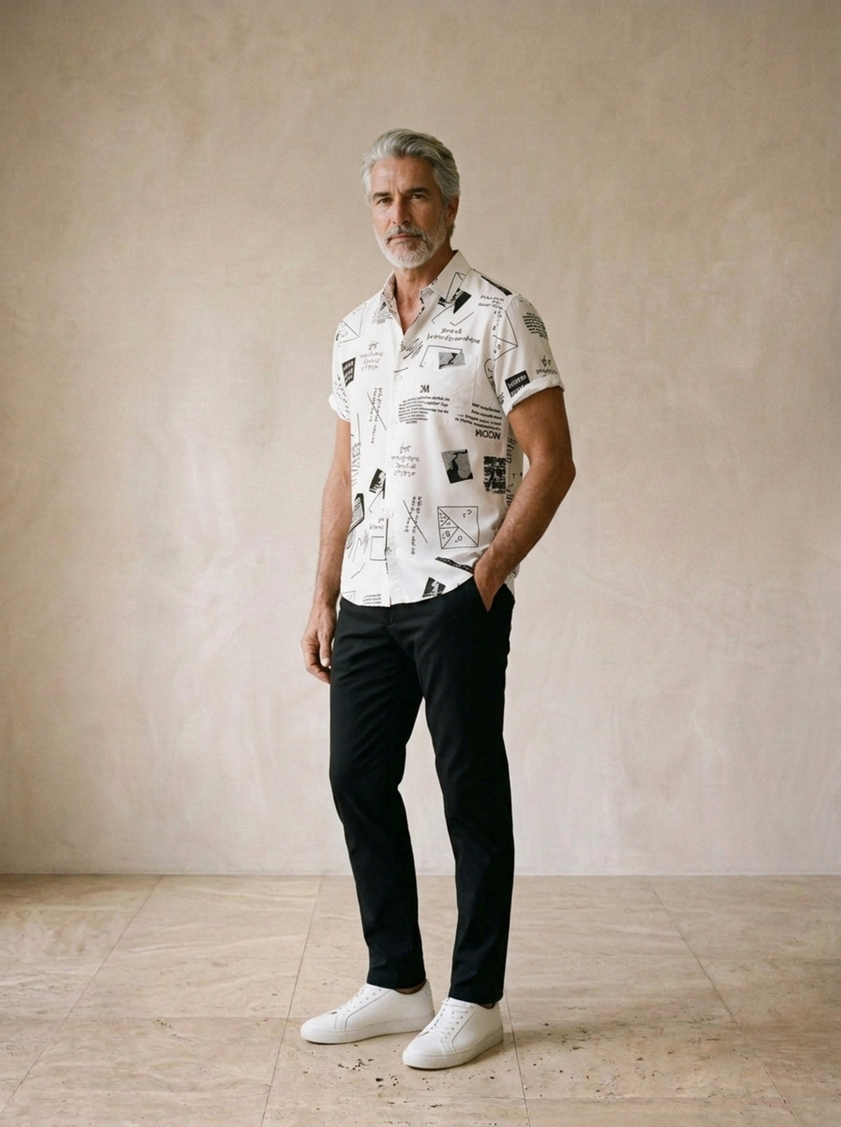 Branco | Camisa estampada Segovia branco – vista três quartos
