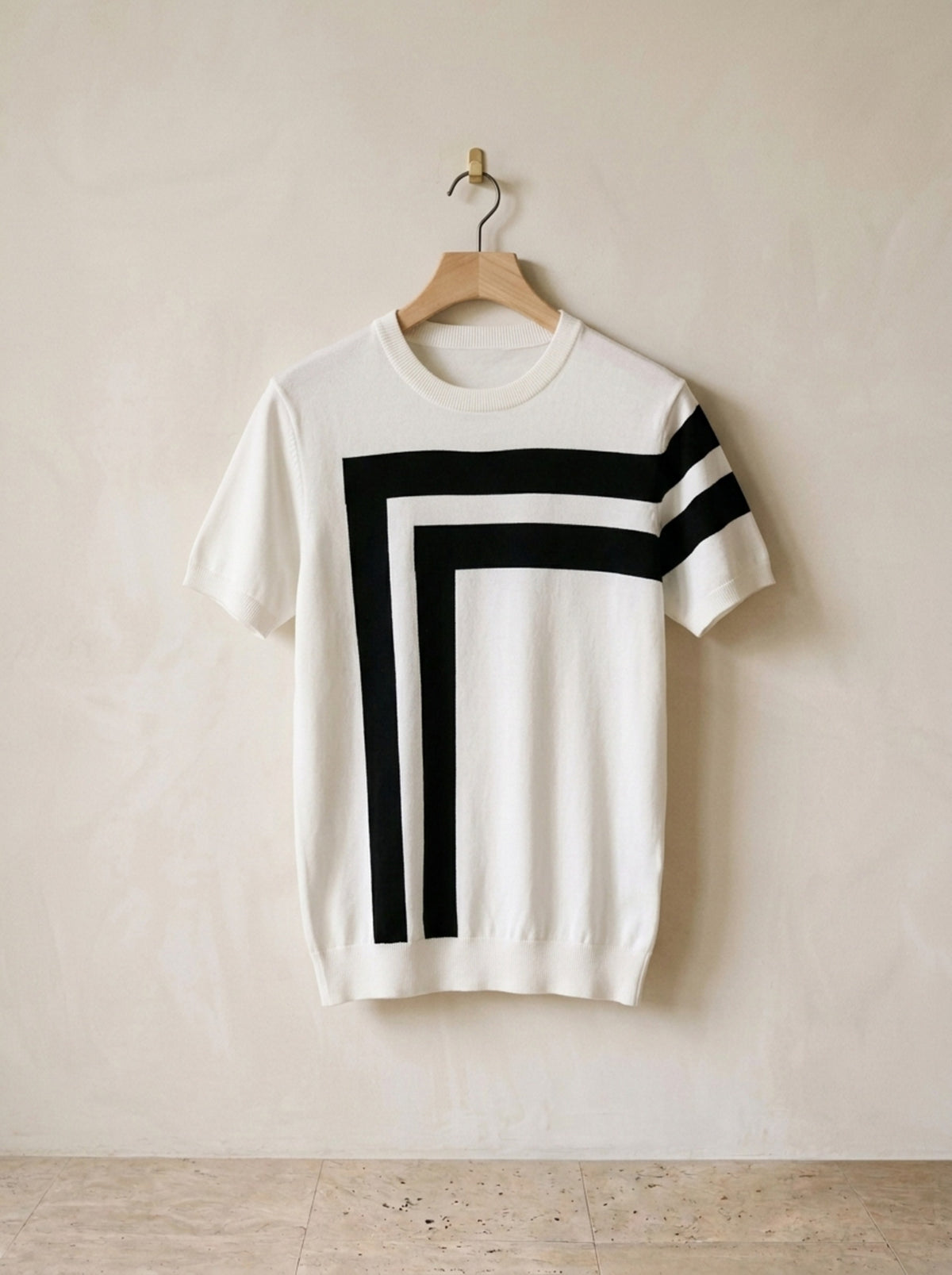 Branco | Camiseta de tricô listrada Siena branco – peça sozinha, foto de produto