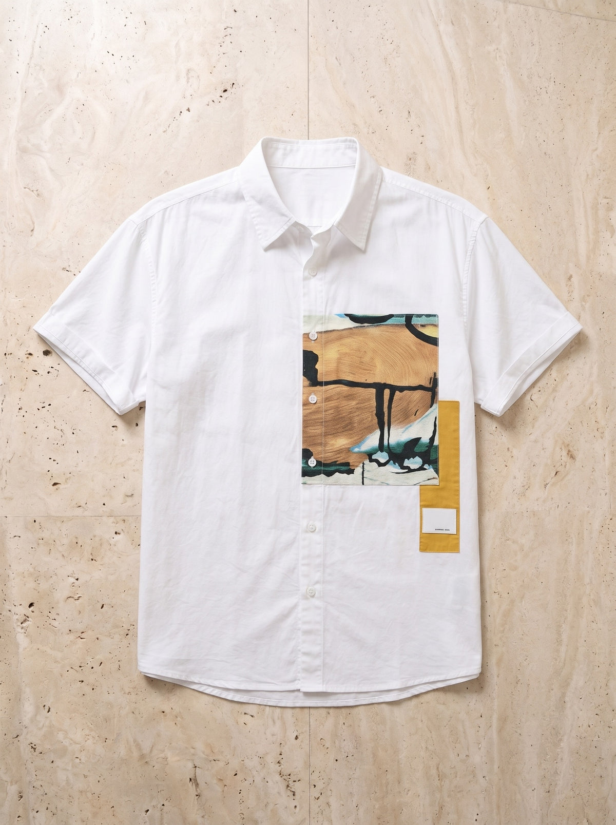 Branco | Camisa manga curta com painel estampado Sintra branco – peça sozinha vista de cima
