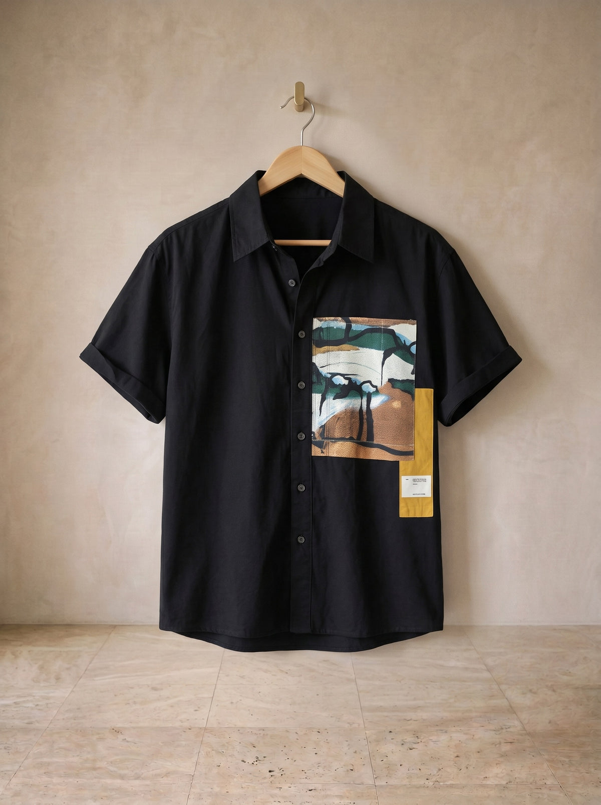 Preto | Camisa manga curta com painel estampado Sintra preto – peça sozinha, foto de produto