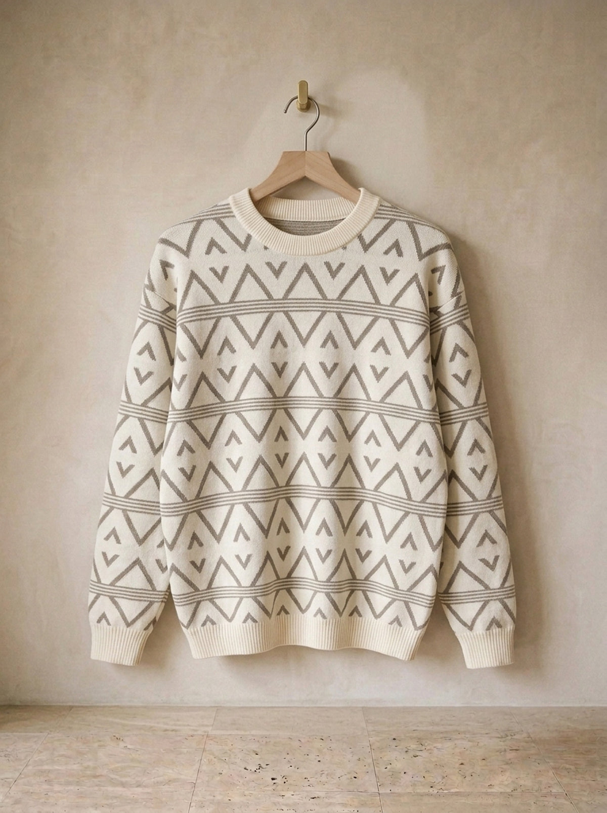 Bege | Suéter jacquard zigue-zague Sion bege – peça sozinha, foto de produto
