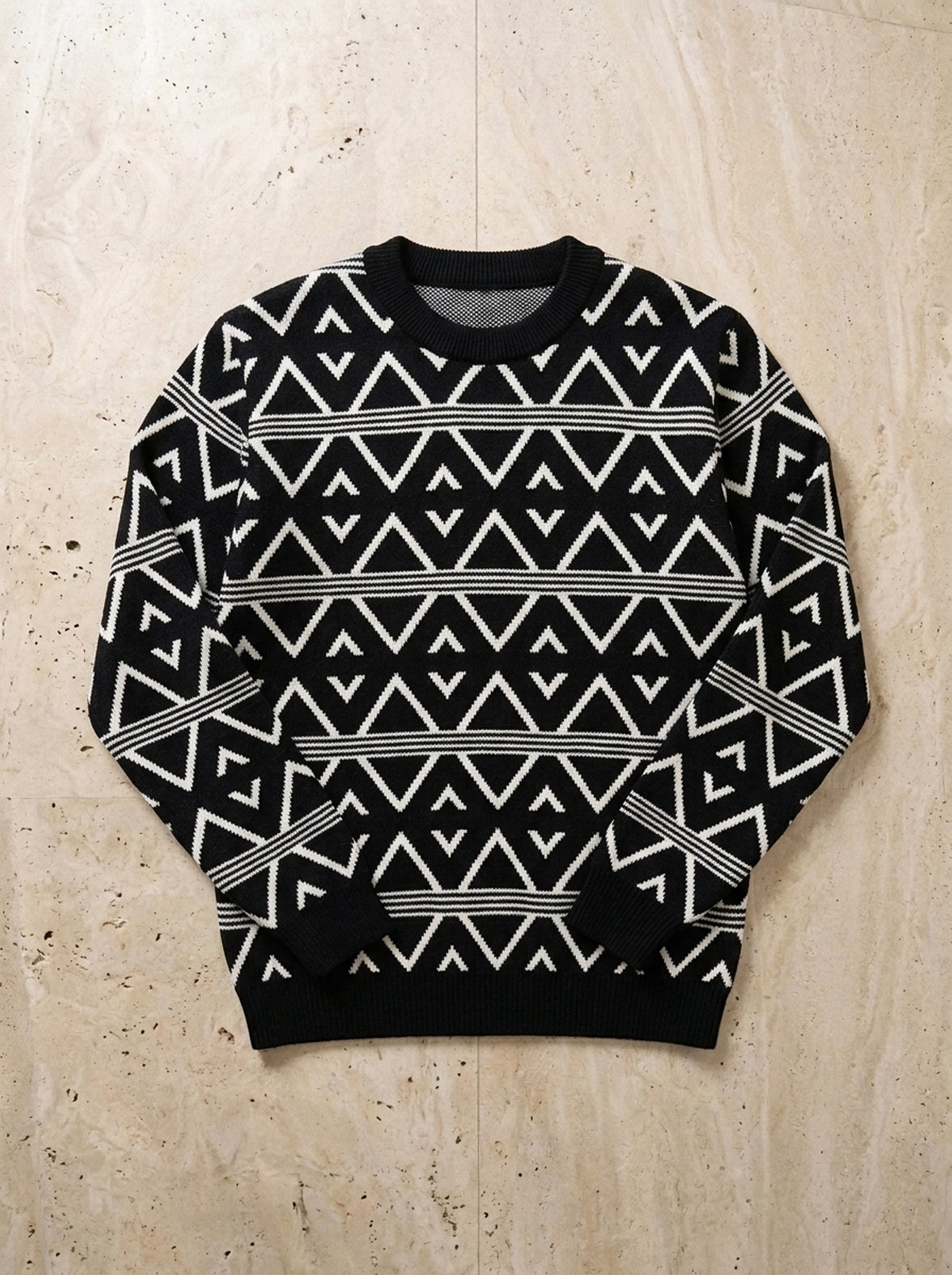 Preto | Suéter jacquard zigue-zague Sion preto – peça sozinha vista de cima