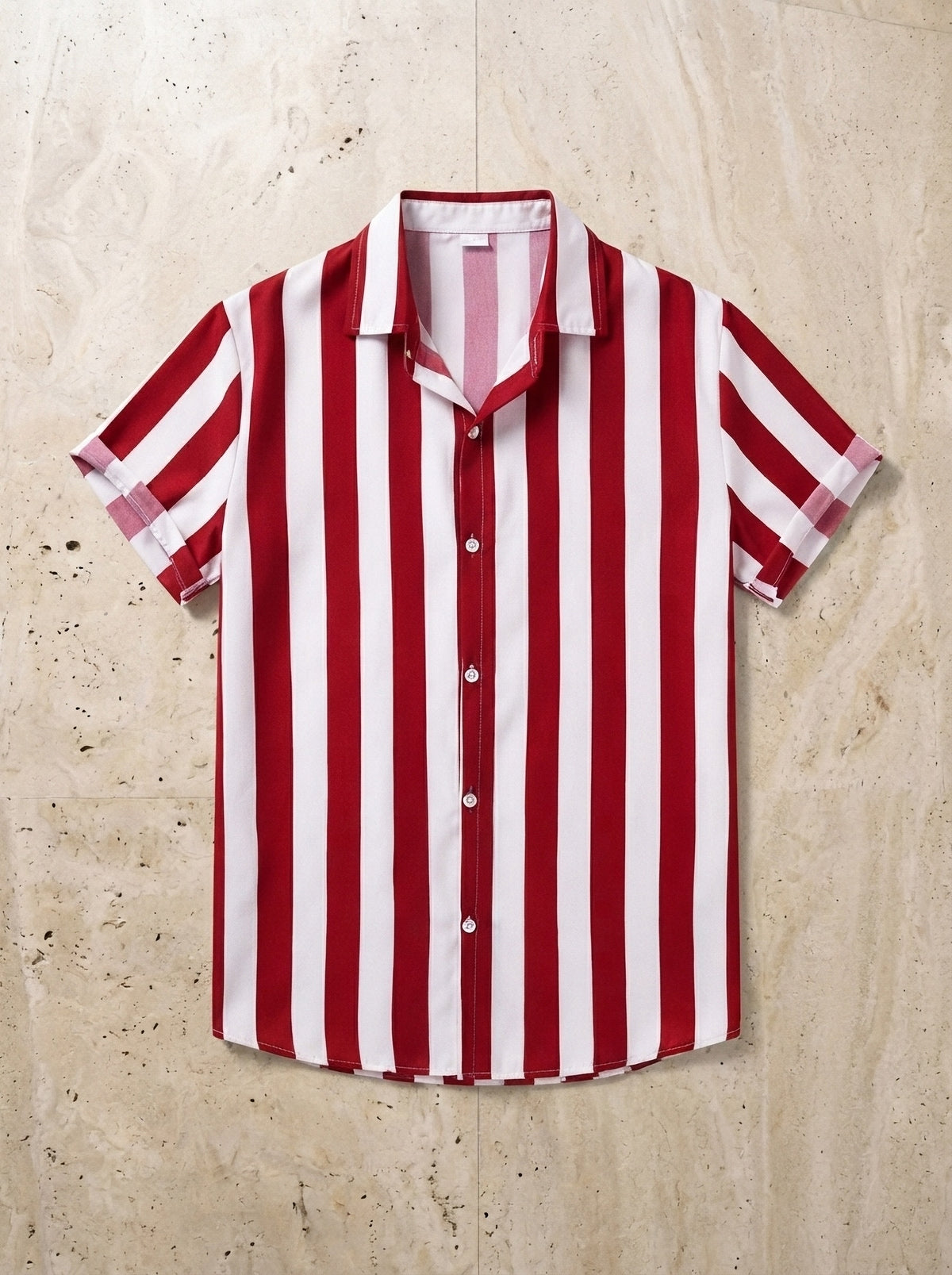 Vermelho-escuro | Camisa listrada Sóller vermelho-escuro – peça sozinha vista de cima