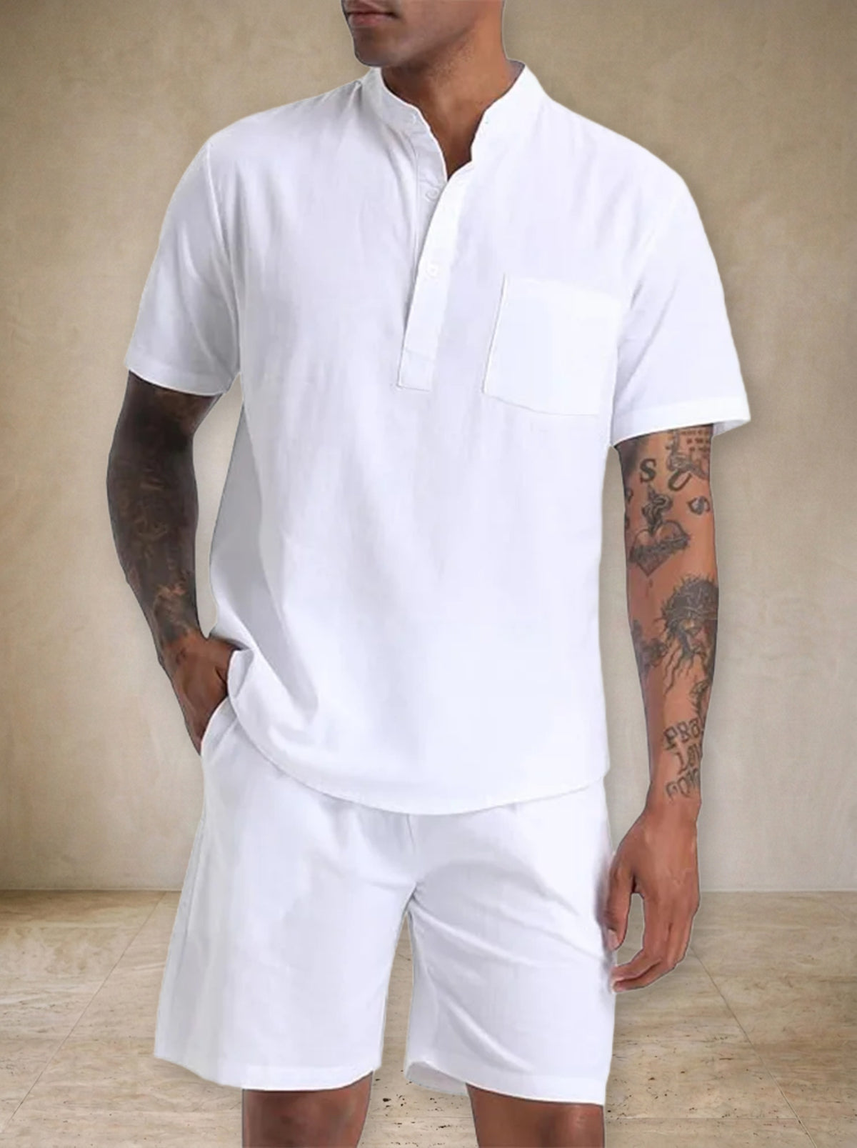 Branco | Conjunto bata henley e short de algodão Sóller branco – foto original do fornecedor