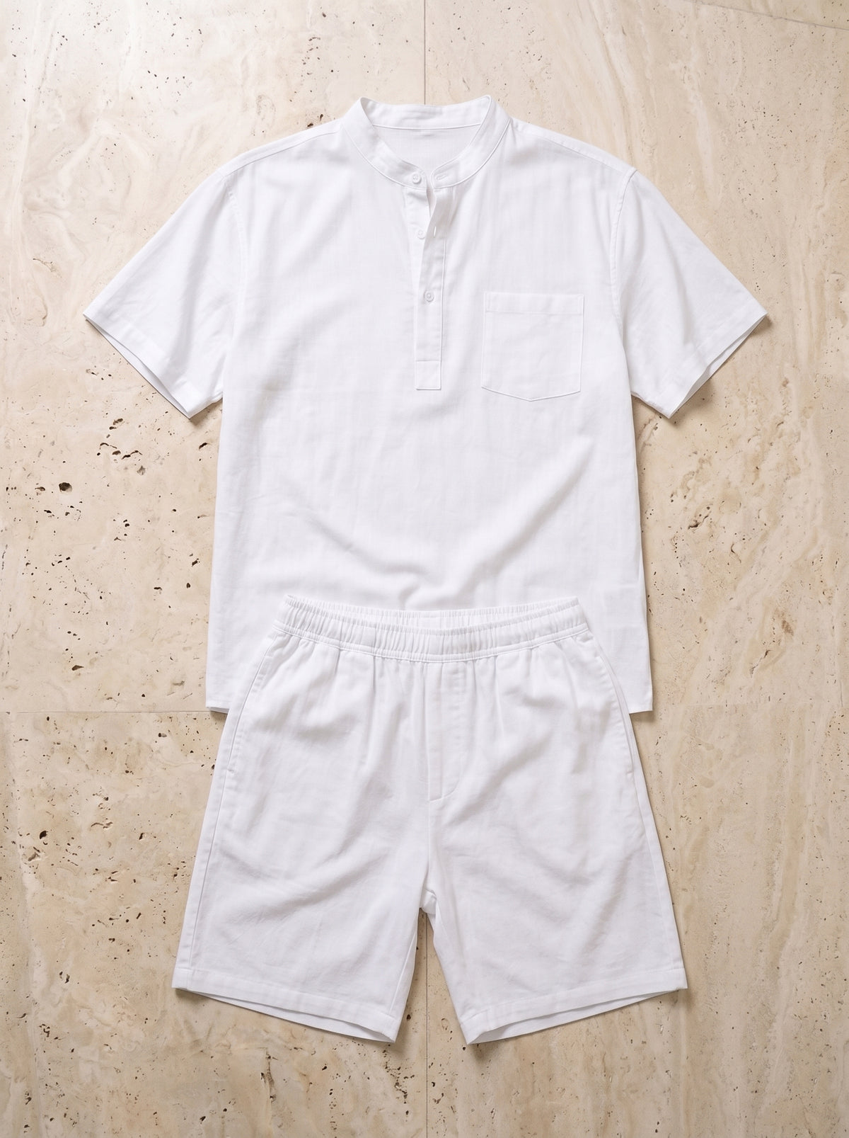 Branco | Conjunto bata henley e short de algodão Sóller branco – peça sozinha vista de cima