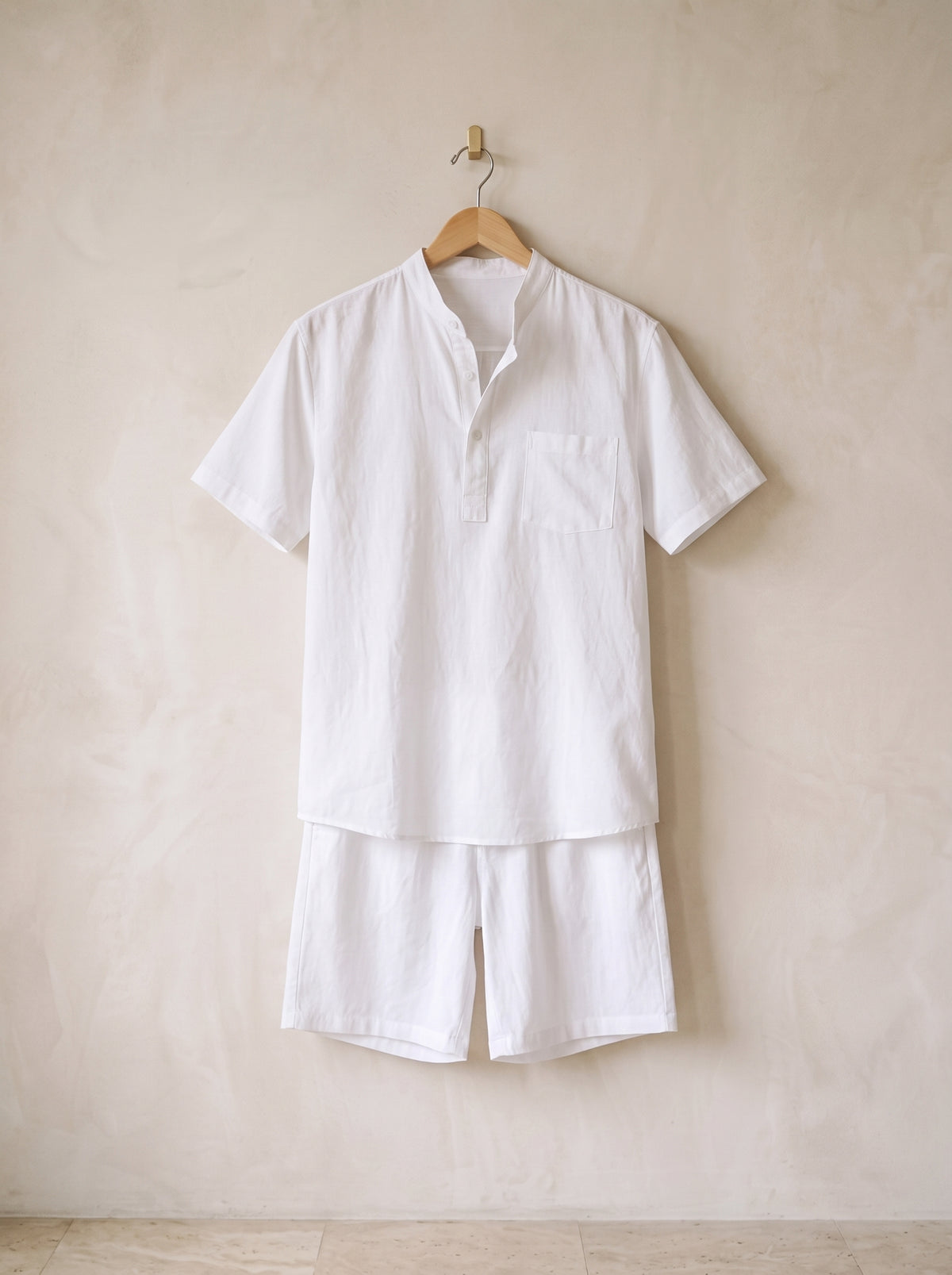 Branco | Conjunto bata henley e short de algodão Sóller branco – peça sozinha, foto de produto