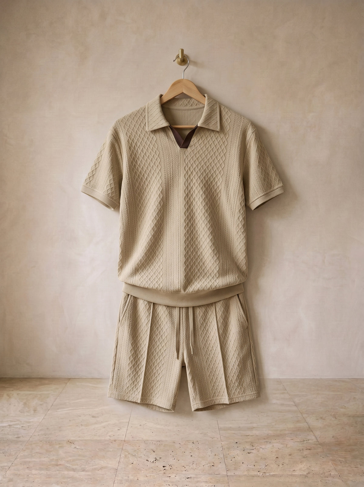 Cáqui | Conjunto polo de tricô e short Spetses cáqui – peça sozinha, foto de produto