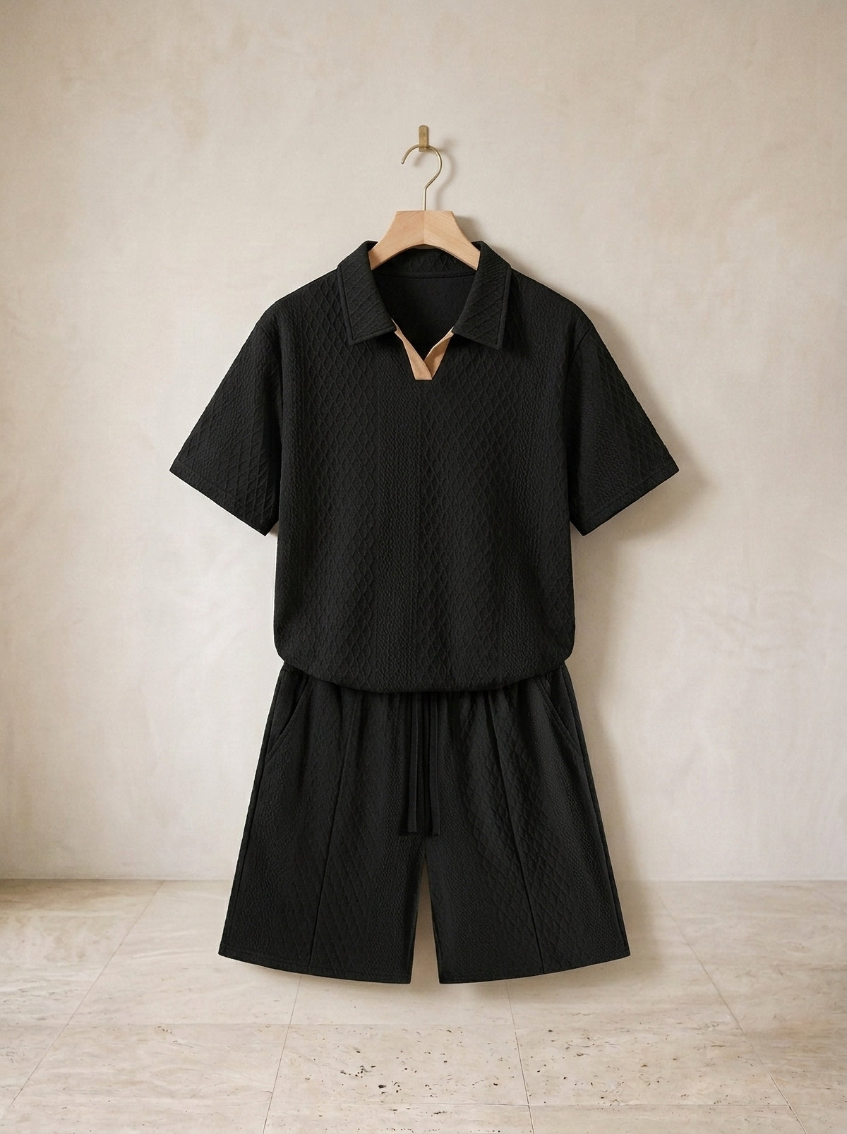 Preto | Conjunto polo de tricô e short Spetses preto – peça sozinha, foto de produto