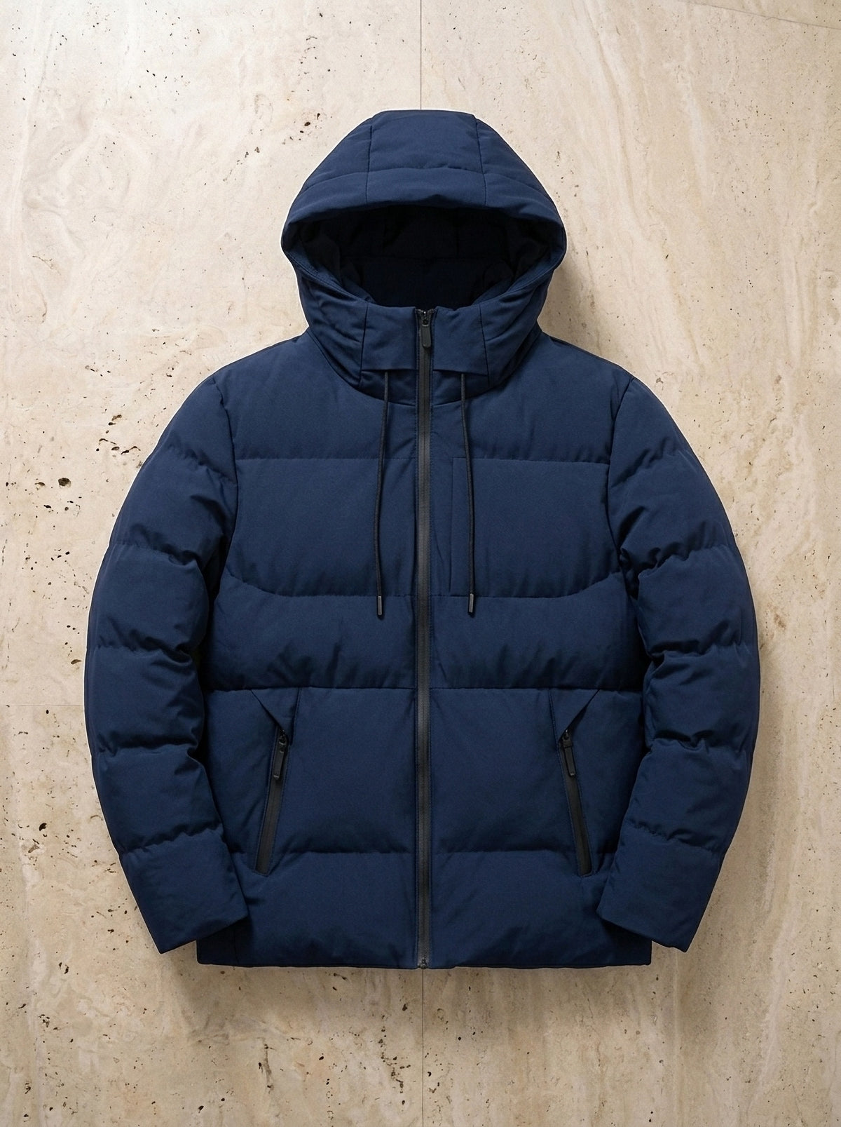Azul | Jaqueta puffer com capuz Spoleto azul – peça sozinha vista de cima