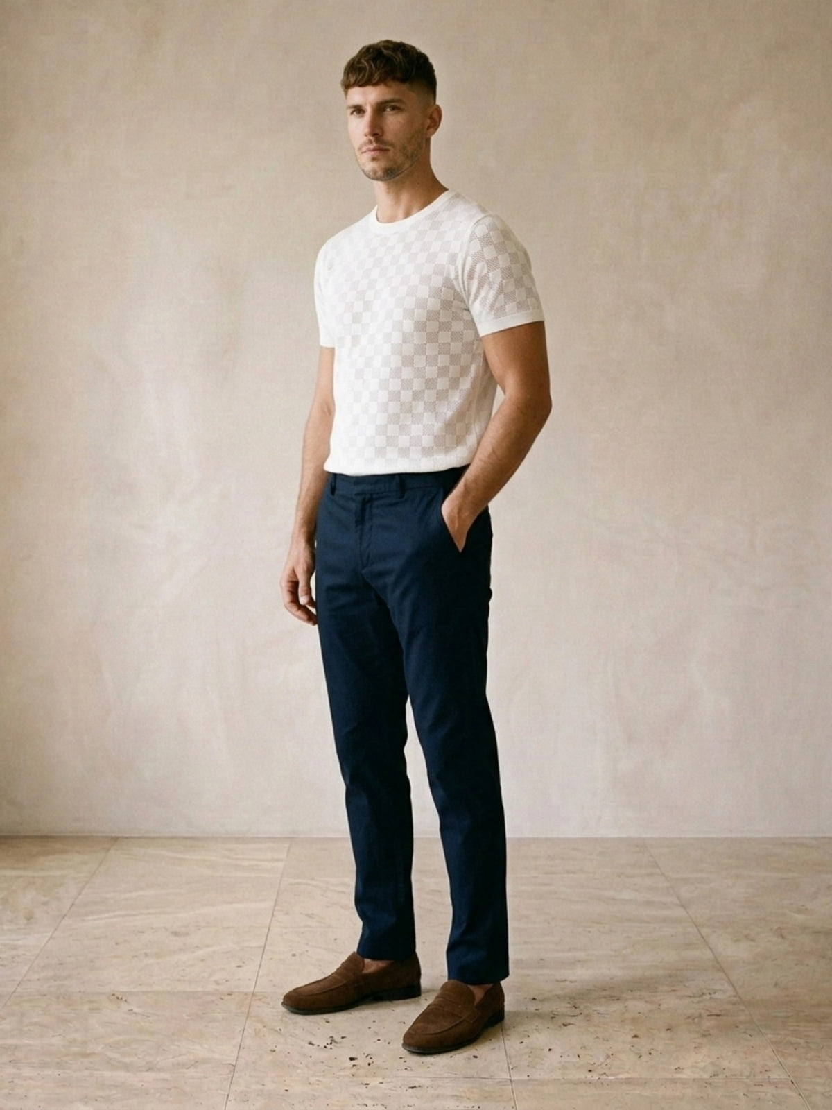 Branco | Camiseta de tricô Sartong Svolvær branco – vista três quartos