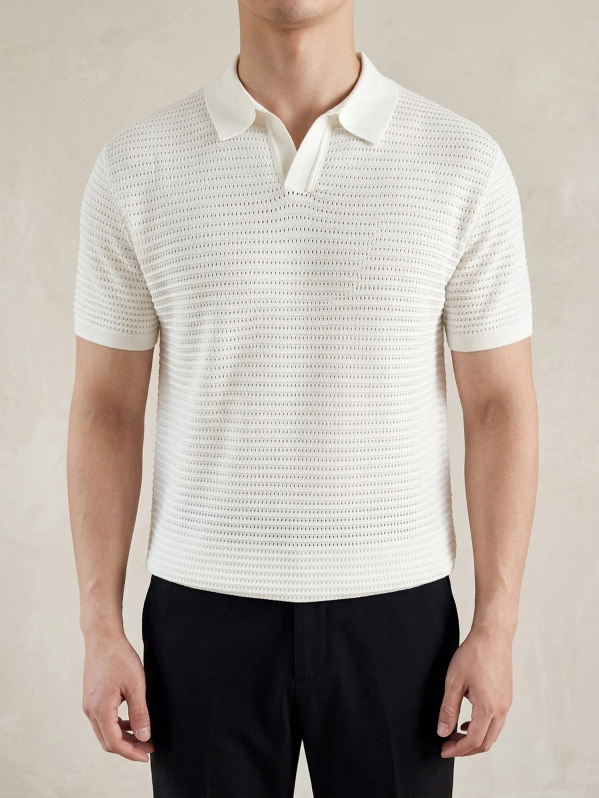 Branco | Camisa polo de tricô Sartong Szeged branco – peça no corpo, foto de produto