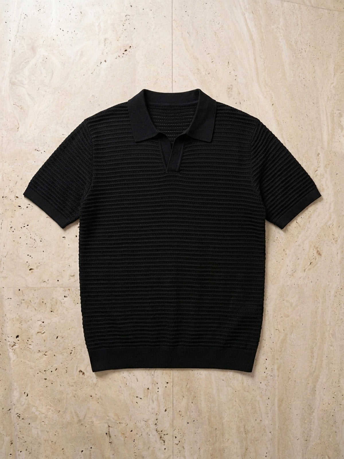 Preto | Camisa polo de tricô Sartong Szeged preto – peça sozinha vista de cima