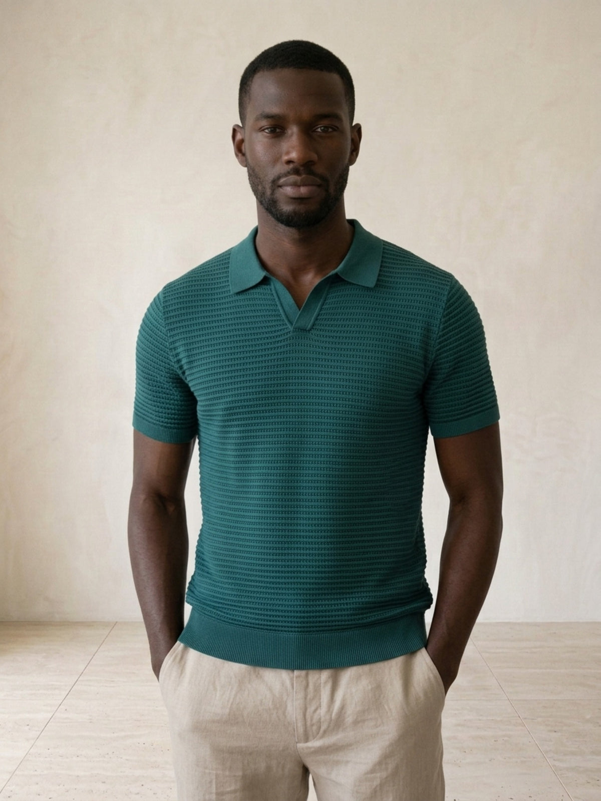 Verde | Camisa polo de tricô Sartong Szeged verde – vista de frente, recorte próximo