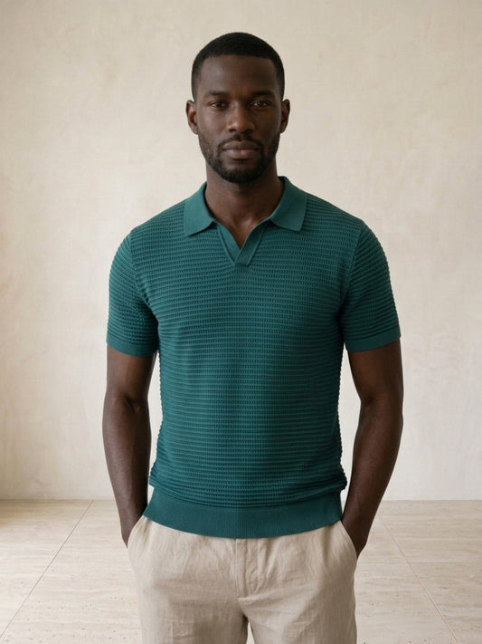 Verde | Camisa polo de tricô Sartong Szeged verde – vista de frente, recorte próximo