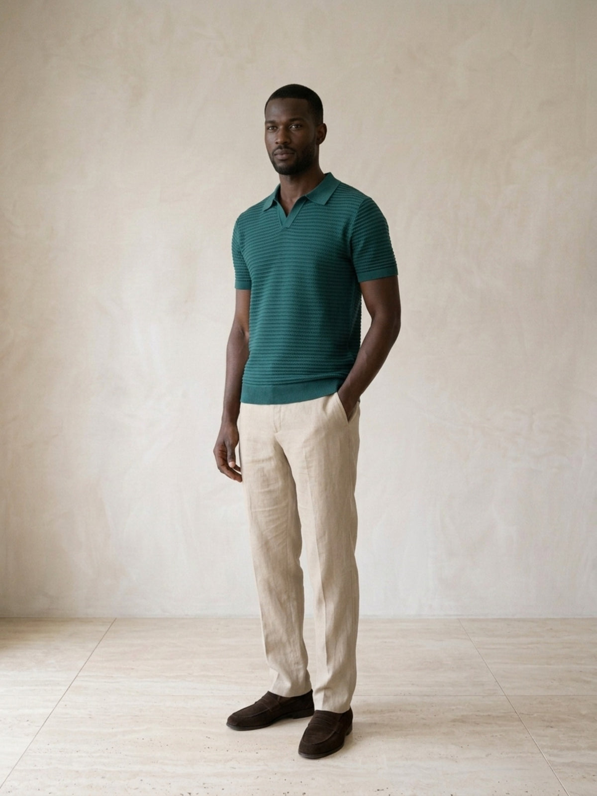Verde | Camisa polo de tricô Sartong Szeged verde – vista três quartos