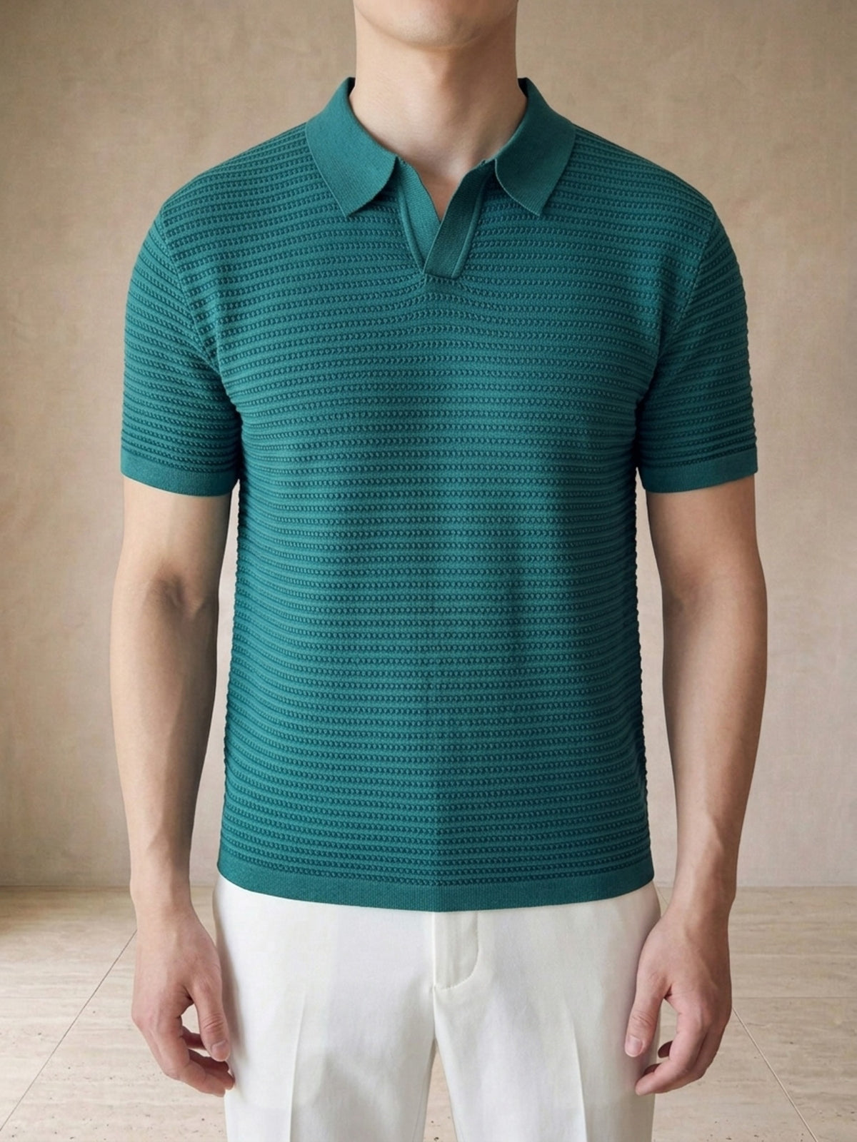 Verde | Camisa polo de tricô Sartong Szeged verde – peça no corpo, foto de produto