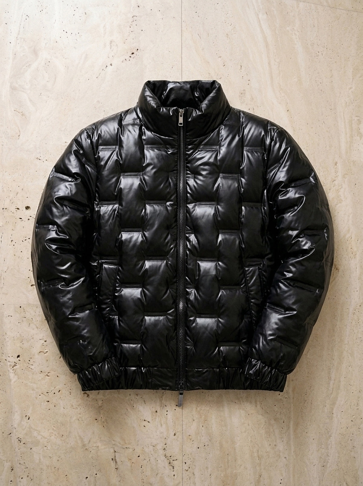 Preto | Jaqueta puffer brilhante Tampere preto – peça sozinha vista de cima