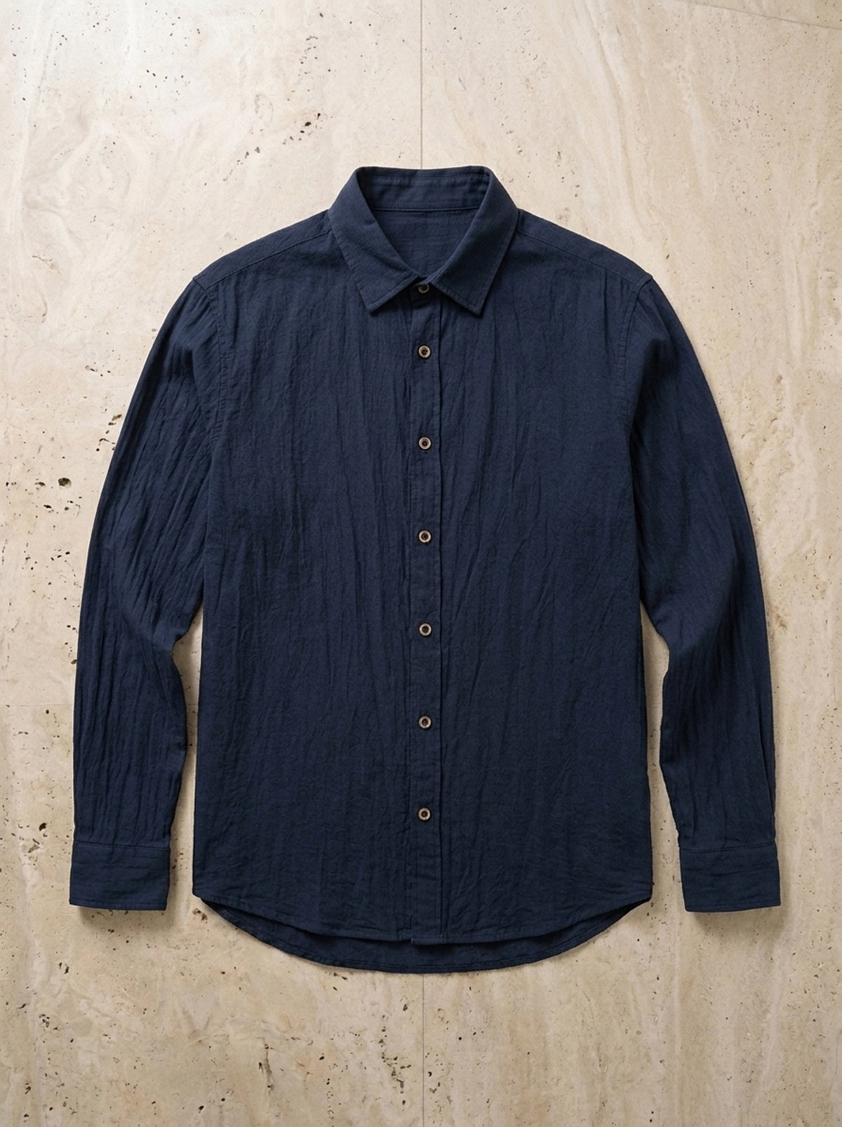 Azul-marinho | Camisa de algodão e linho Taormina azul-marinho – peça sozinha vista de cima