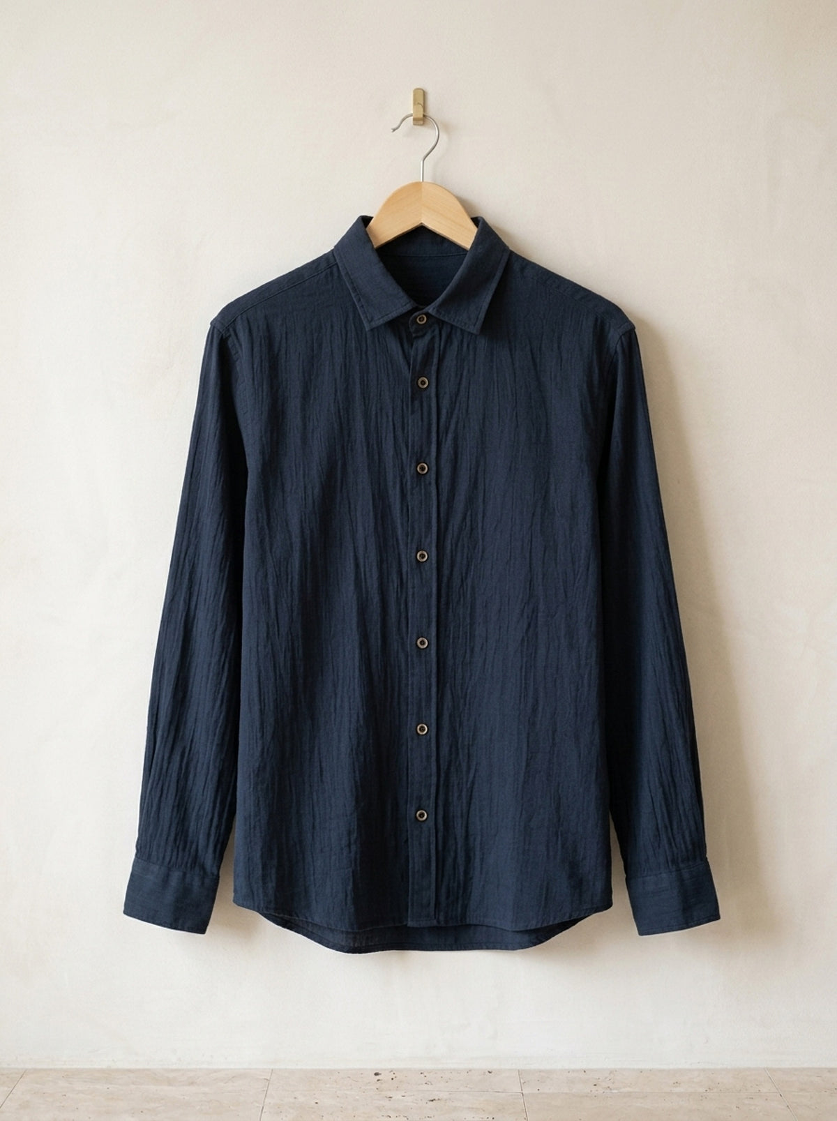 Azul-marinho | Camisa de algodão e linho Taormina azul-marinho – peça sozinha, foto de produto