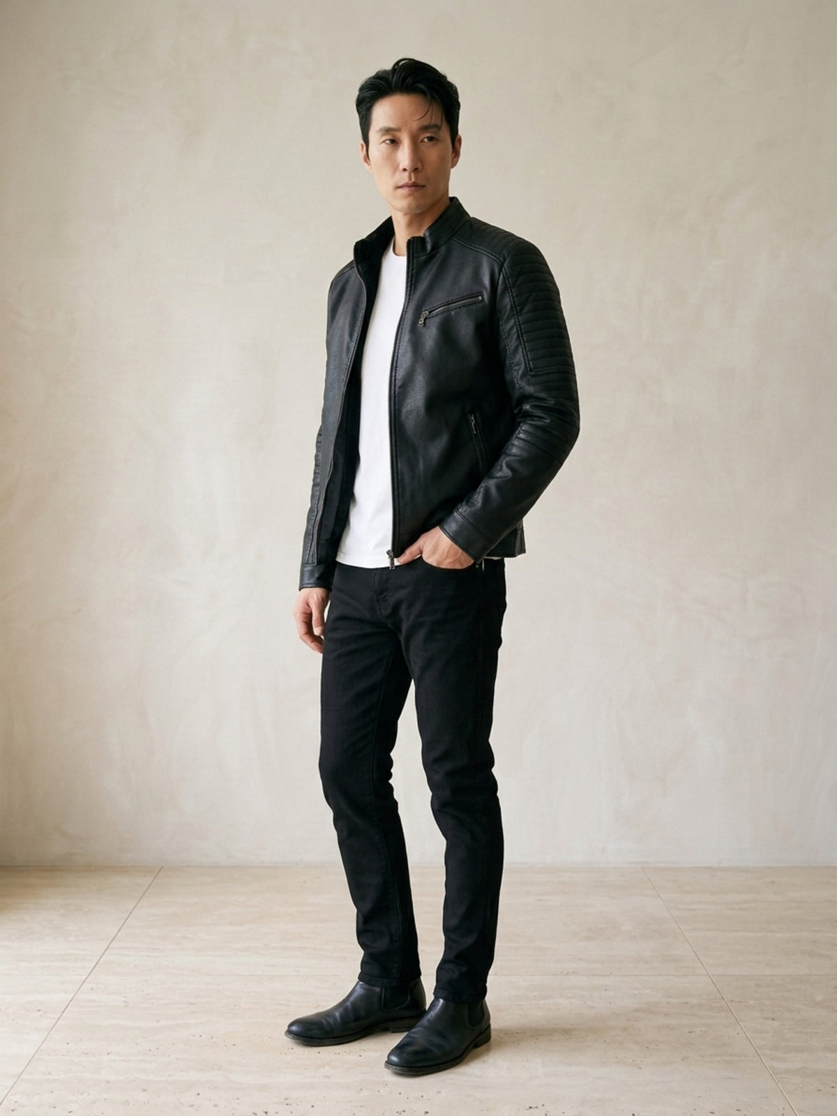Preto | Jaqueta casual Tartu preto – vista três quartos
