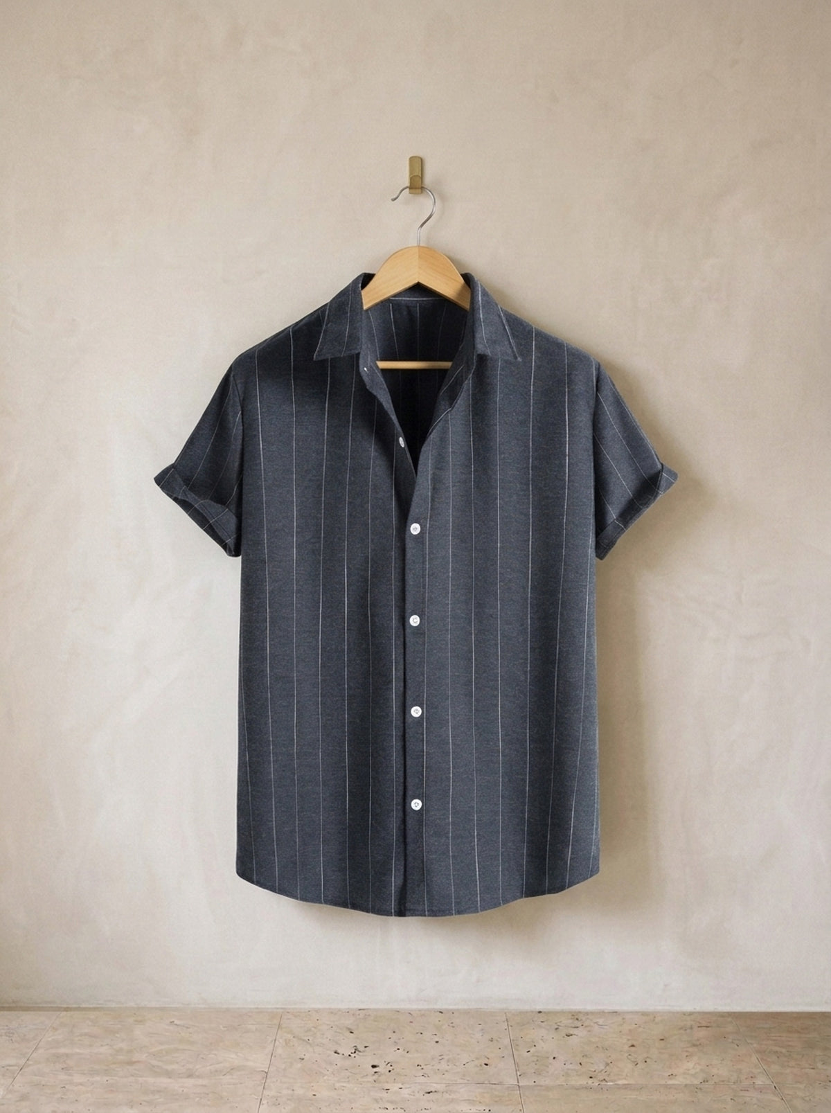 Azul-marinho | Camisa risca de giz Tenerife azul-marinho – peça sozinha, foto de produto
