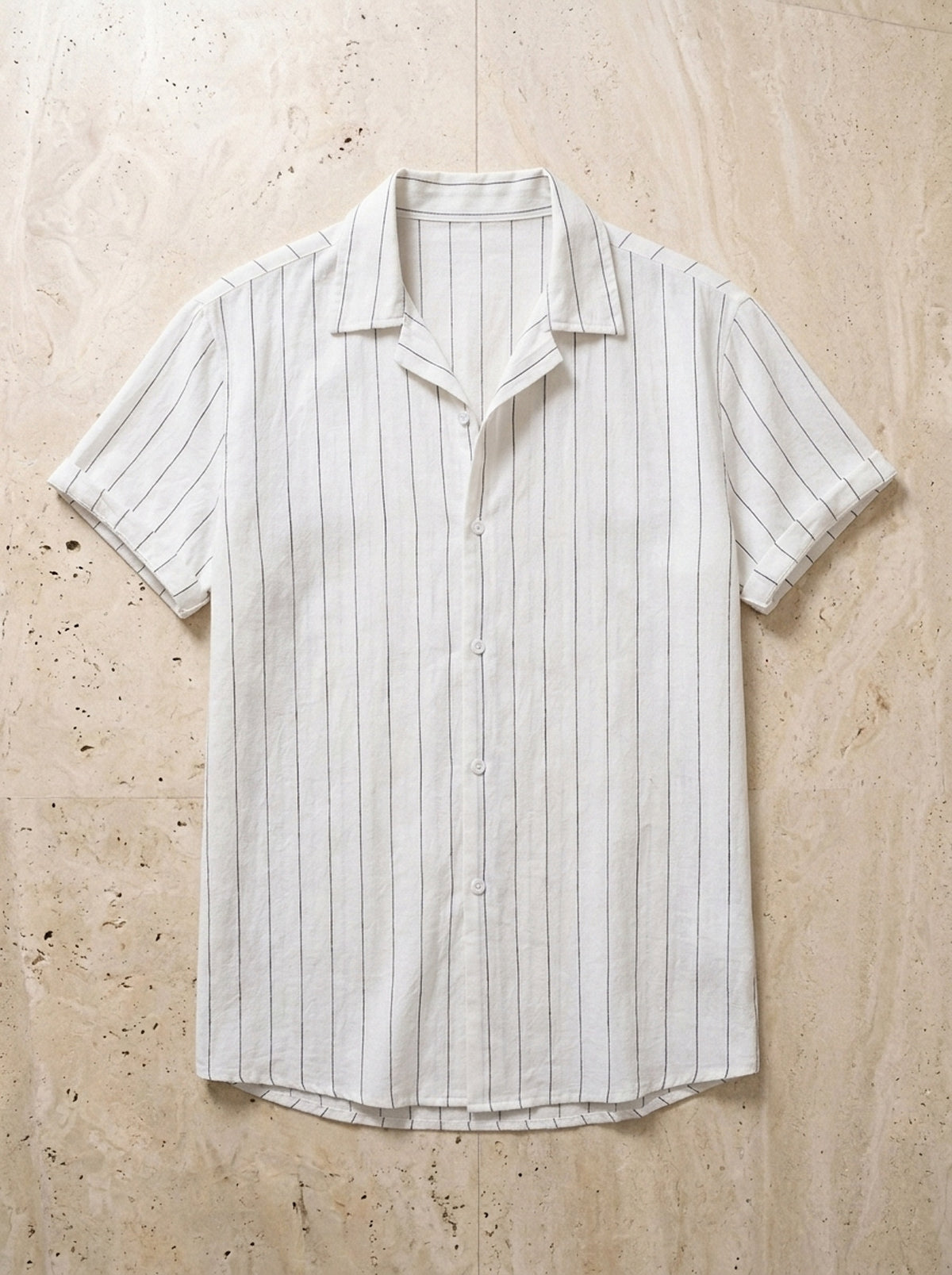 Branco | Camisa risca de giz Tenerife branco – peça sozinha vista de cima