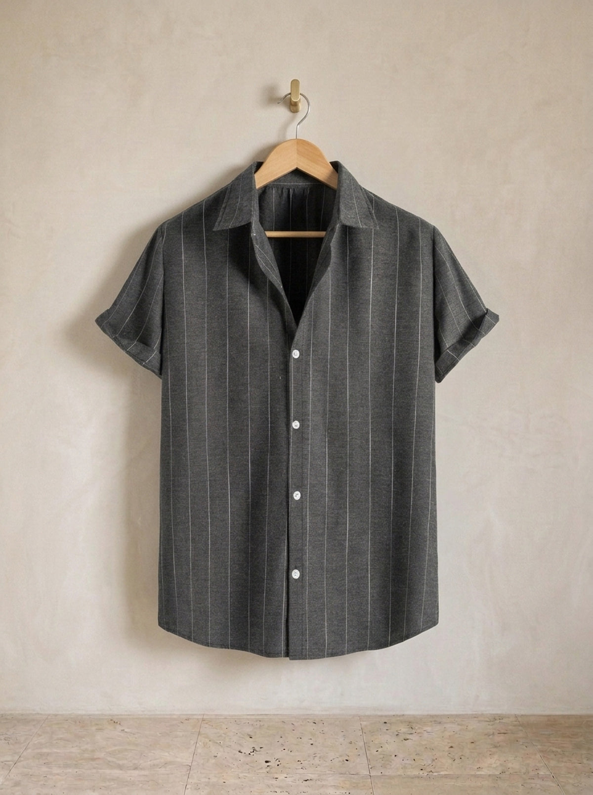 Cinza | Camisa risca de giz Tenerife cinza – peça sozinha, foto de produto