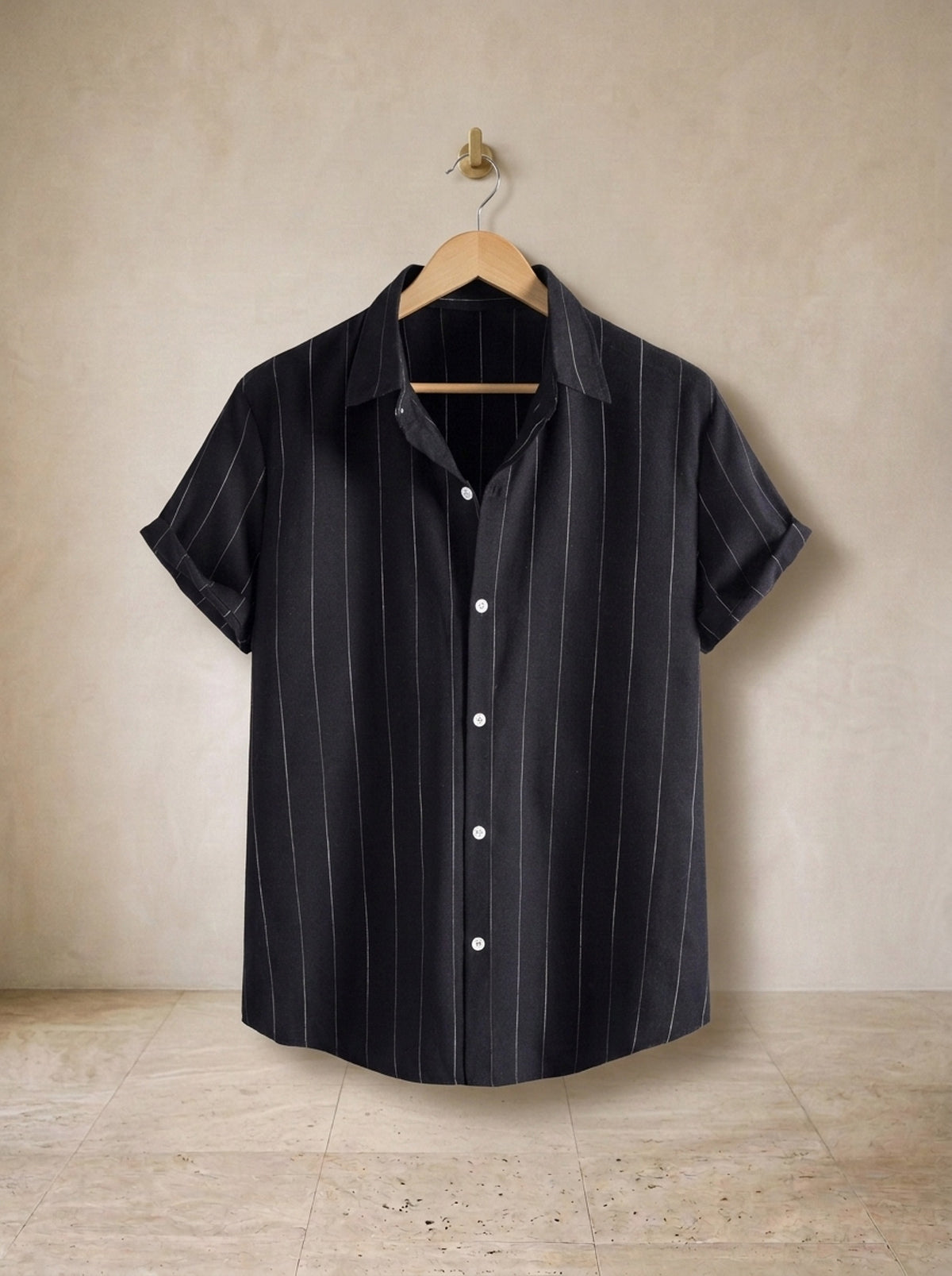 Preto | Camisa risca de giz Tenerife preto – peça sozinha, foto de produto