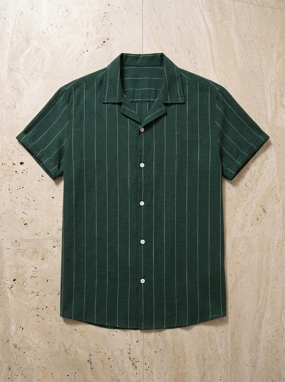Verde | Camisa risca de giz Tenerife verde – peça sozinha vista de cima