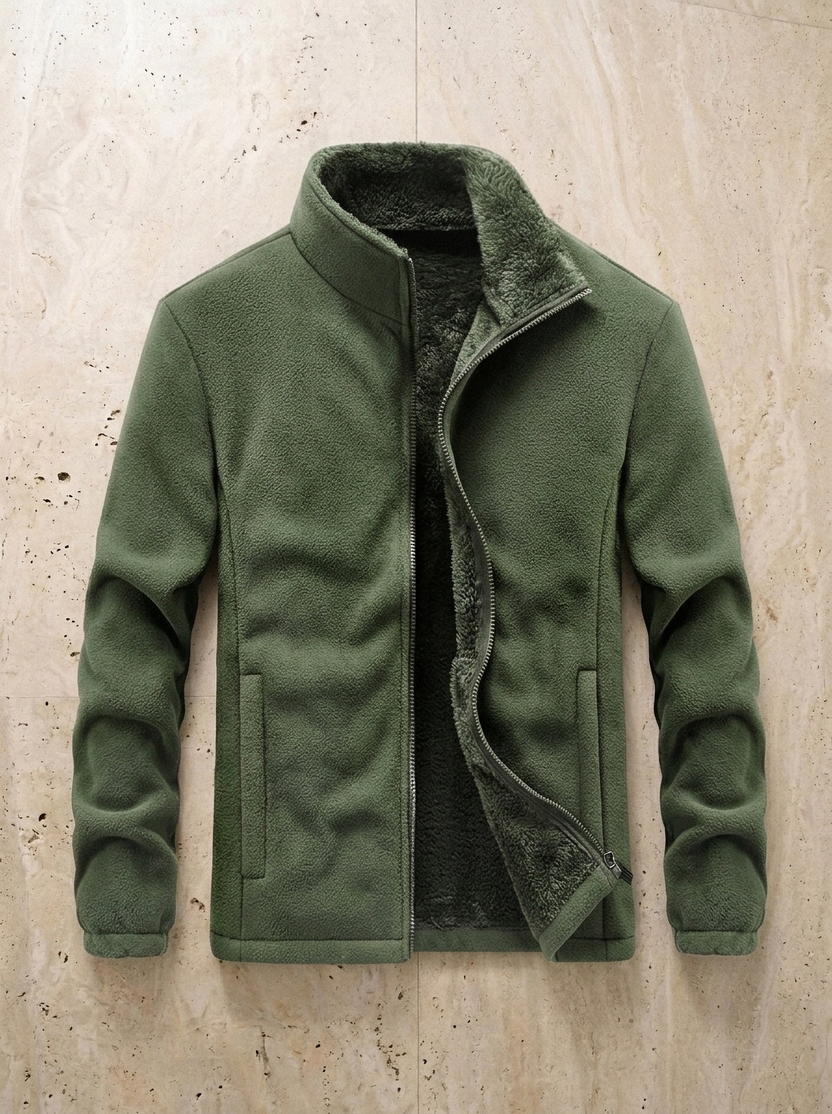 Verde | Jaqueta de fleece com zíper Tilburg verde – peça sozinha vista de cima