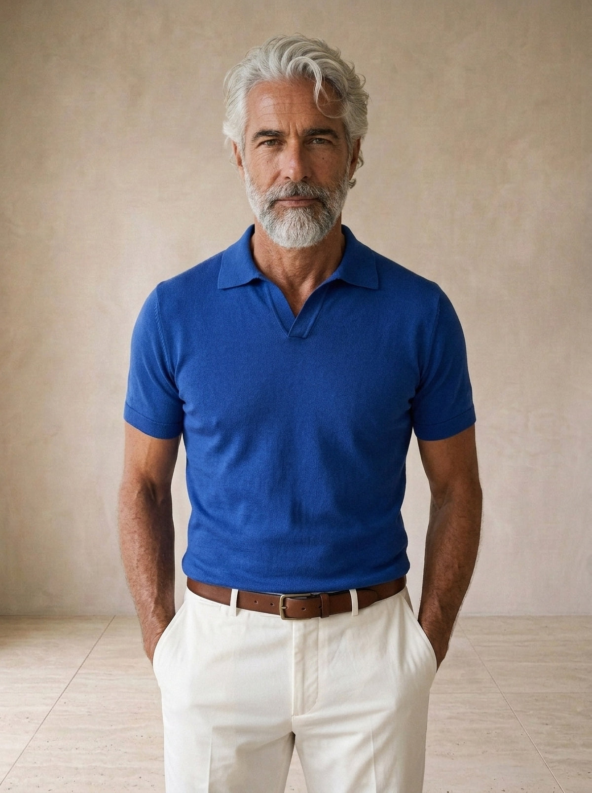 Azul | Camisa polo lisa Tomar azul – vista de frente, recorte próximo
