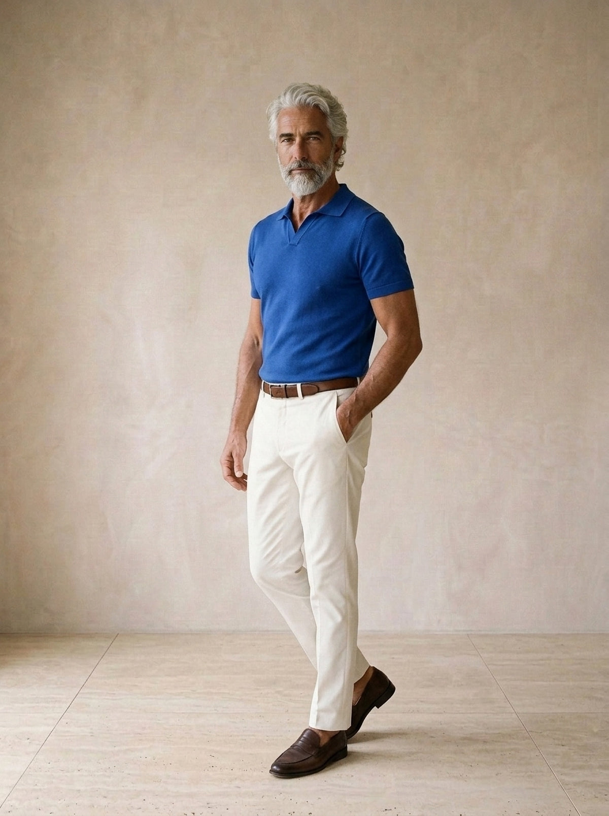 Azul | Camisa polo lisa Tomar azul – vista três quartos